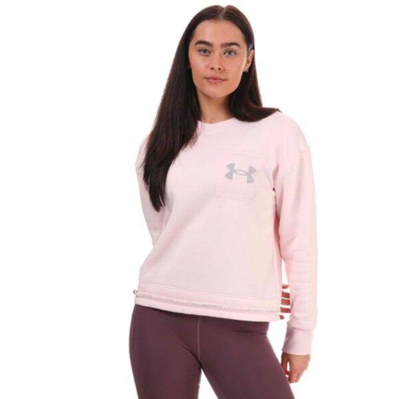 Under Armour Women's Rival Fleece Mesh Crew Sweatshirt Cropped Pink Logo XL NWT - Picture 5 of 6